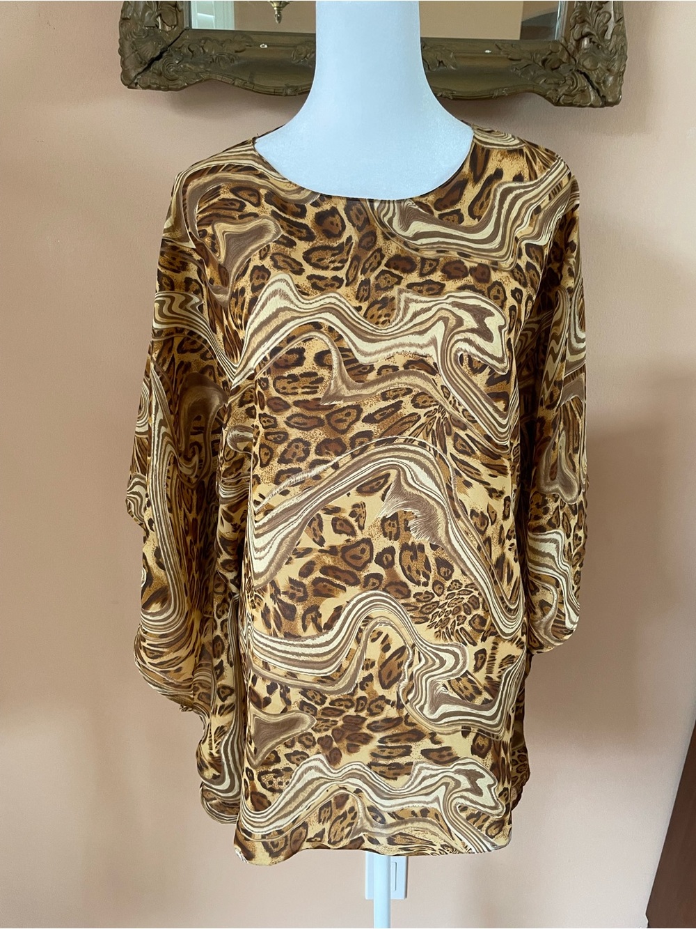 Animal Print Sheer Poly Poncho Style Free Size Swim Suit Cover Up Top